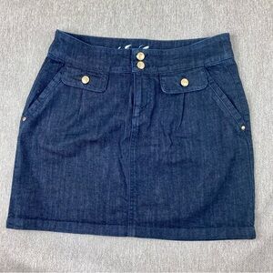Y2K Juicy Couture Denim Blue mini Skirt A-line Gold Accents size 6
